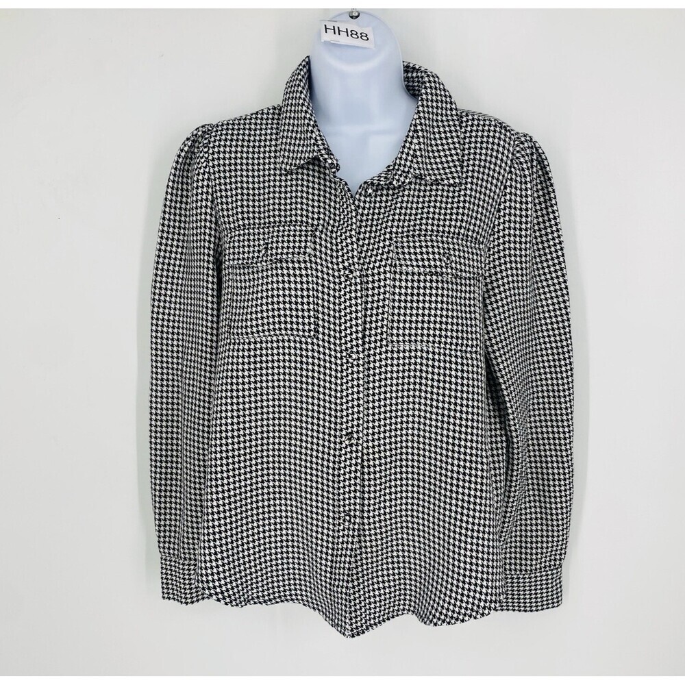 Zara Houndstooth Button Up Collared Long Sleeve Pocket Shirt Size Small